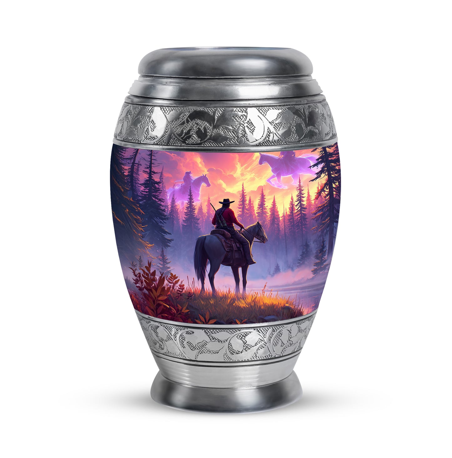 Red Treasured Cowboy Cremation Urns for Human Ashes - 10-inch, 200 cu in - Yatskia