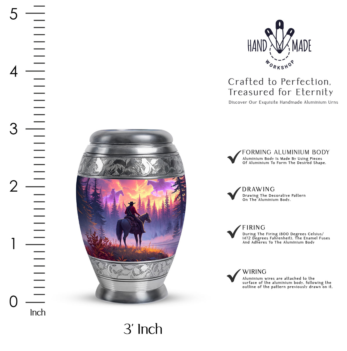 Burgundy Red Cowboy Cremation Urn lifestyle display on memorial shelf - regal cowboy design with crown-inspired accents - mini keepsake memorial for portion of cremation ashes