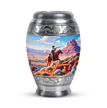 Blue Cowboy Remembrance Cremation Urns for Human Ashes - 10-inch, 200 cu in - Yatskia