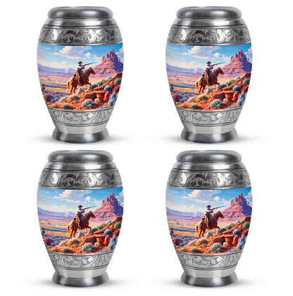 Sky Blue Cowboy Cremation Urn urn with complimentary velvet bag - regal cowboy design with crown-inspired accents - 10 inch aluminum urn for cremated remains