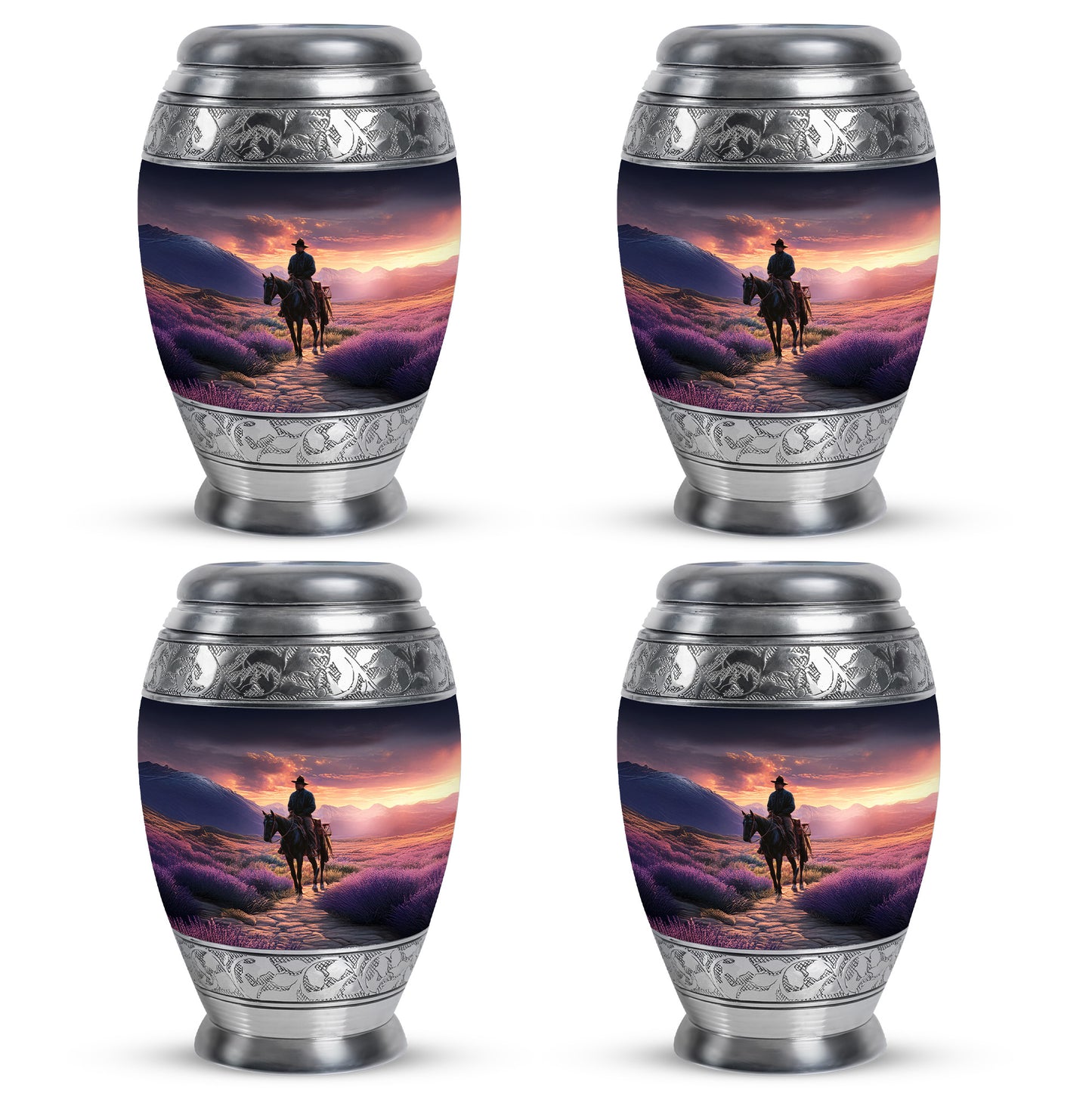 Amethyst Purple Cowboy Cremation Urn urn with complimentary velvet bag - regal cowboy design with crown-inspired accents - 10 inch aluminum urn for cremated remains