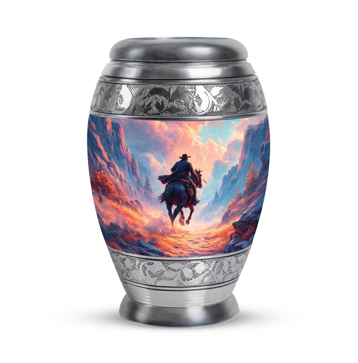Personalized Cowboy Cremation Urns - Eminent Blue 10-inch, 200 cu in - Yatskia