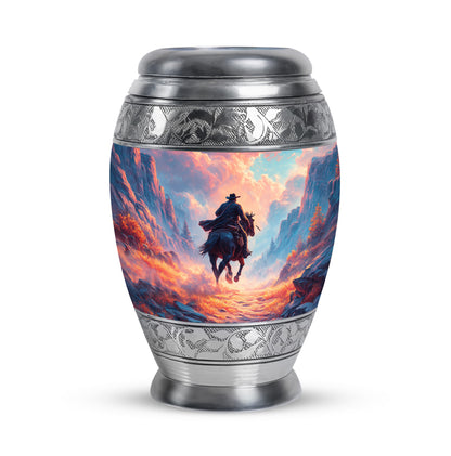 Personalized Cowboy Cremation Urns - Eminent Blue 10-inch, 200 cu in - Yatskia