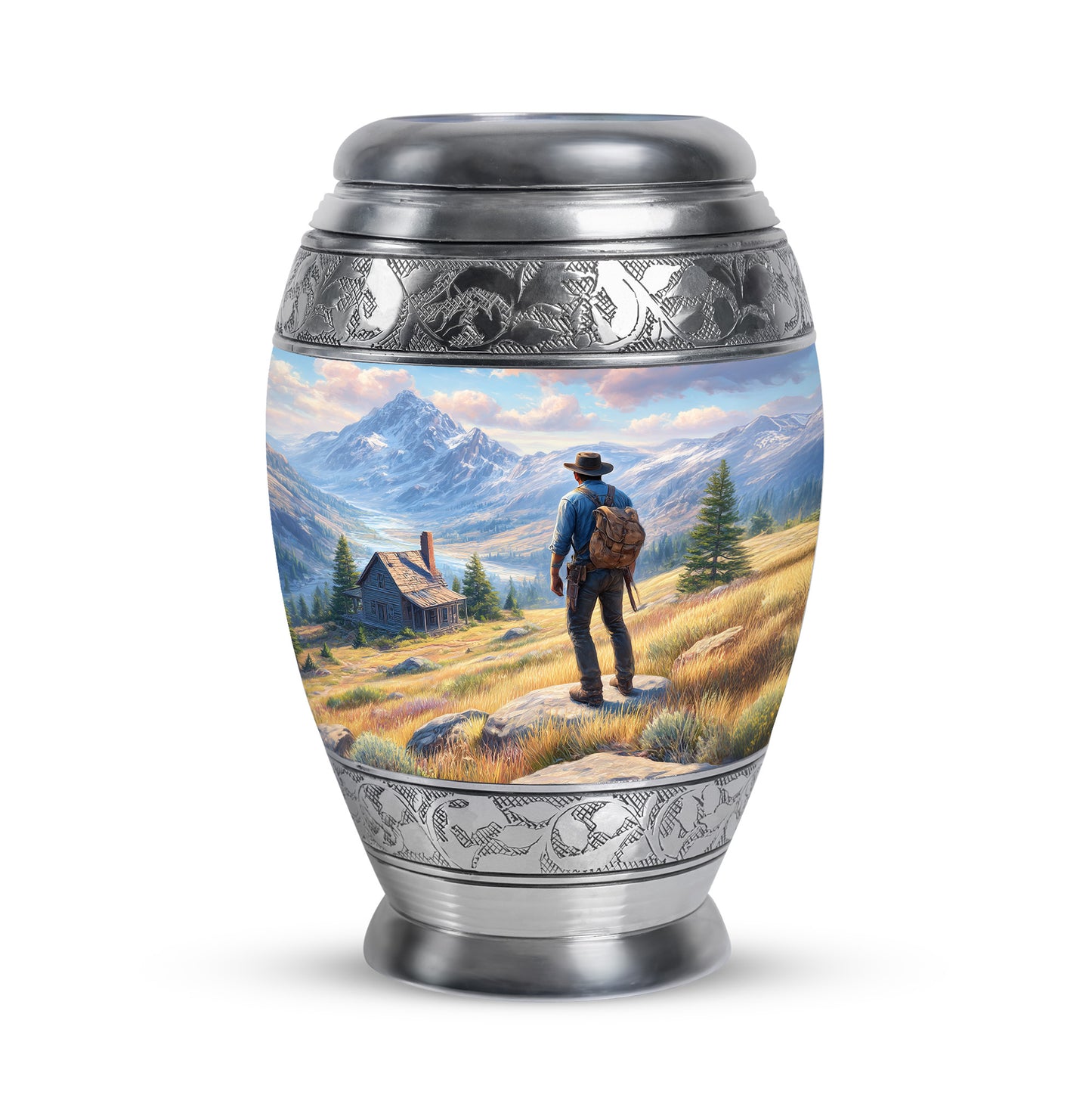 Inspiring Blue Cowboy Homage Urn for Human Ashes - 10-inch, 200 cu in - Yatskia