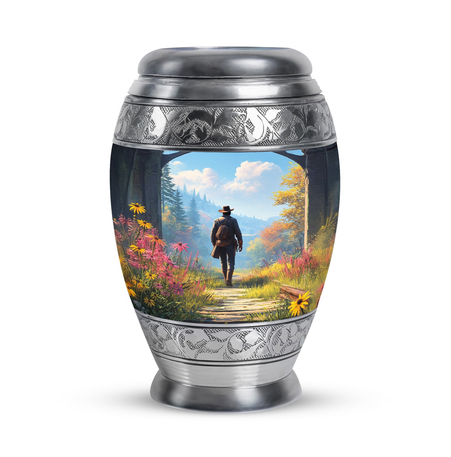Remarkable Cowboy Memorial Cremation Urns - Blue 10-inch, 200 cu in - Yatskia