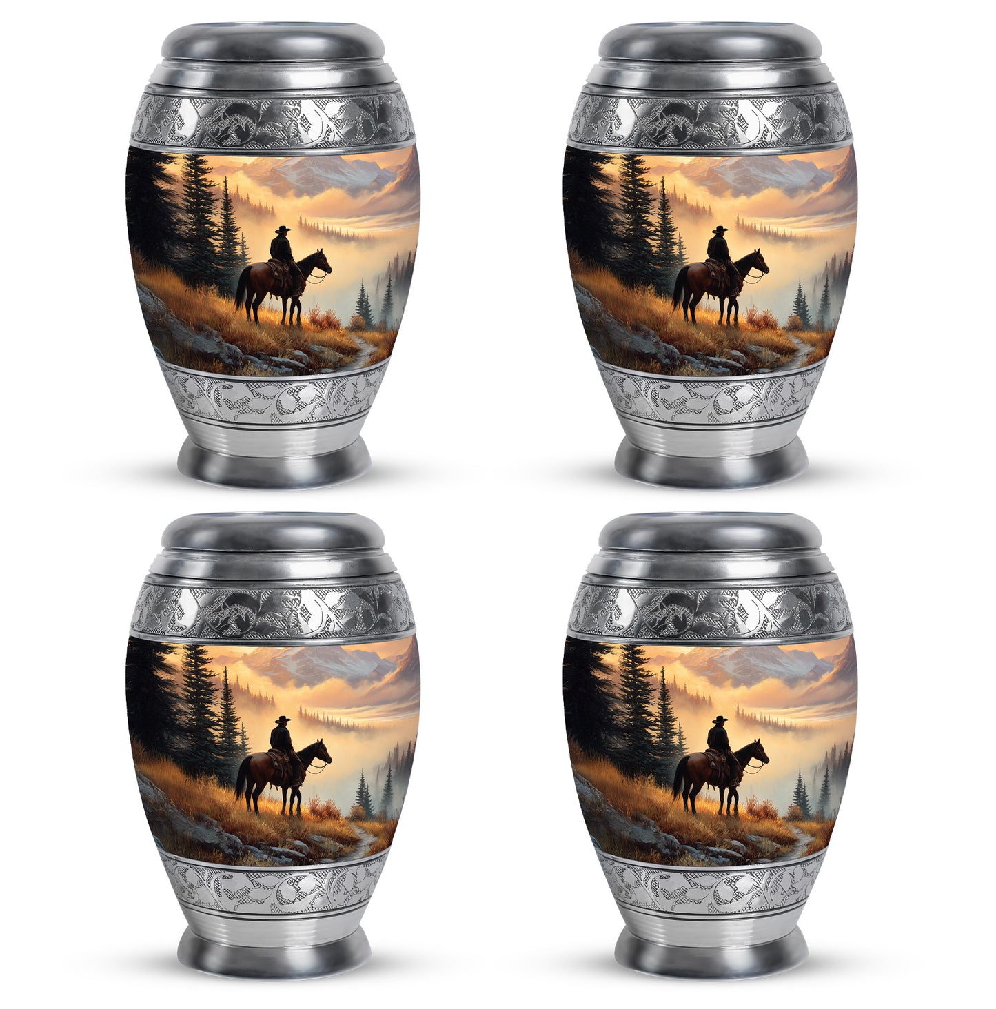 Amber Gold Cowboy Cremation Urn urn with complimentary velvet bag - regal cowboy design with crown-inspired accents - 10 inch aluminum urn for cremated remains
