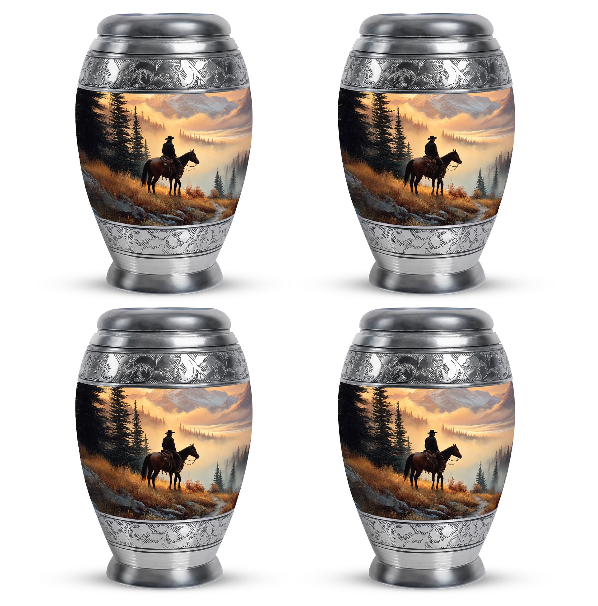 Amber Gold Cowboy Cremation Urn urn with complimentary velvet bag - regal cowboy design with crown-inspired accents - 10 inch aluminum urn for cremated remains