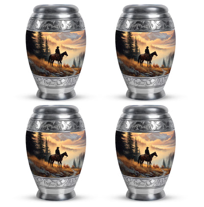 Amber Gold Cowboy Cremation Urn urn with complimentary velvet bag - regal cowboy design with crown-inspired accents - 10 inch aluminum urn for cremated remains