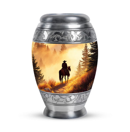 Harmonious Cowboy Cremation Urns for Human Ashes - Gold 10-inch - Yatskia
