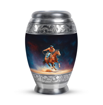 Black Sacred Cowboy Cremation Urns for Human Ashes - 10-inch, 200 cu in - Yatskia
