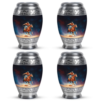 Jet Black Cowboy Cremation Urn urn with complimentary velvet bag - regal cowboy design with crown-inspired accents - 10 inch aluminum urn for cremated remains