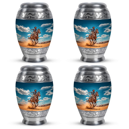 Indigo Cowboy Cremation Urn urn with complimentary velvet bag - regal cowboy design with crown-inspired accents - 10 inch aluminum urn for cremated remains