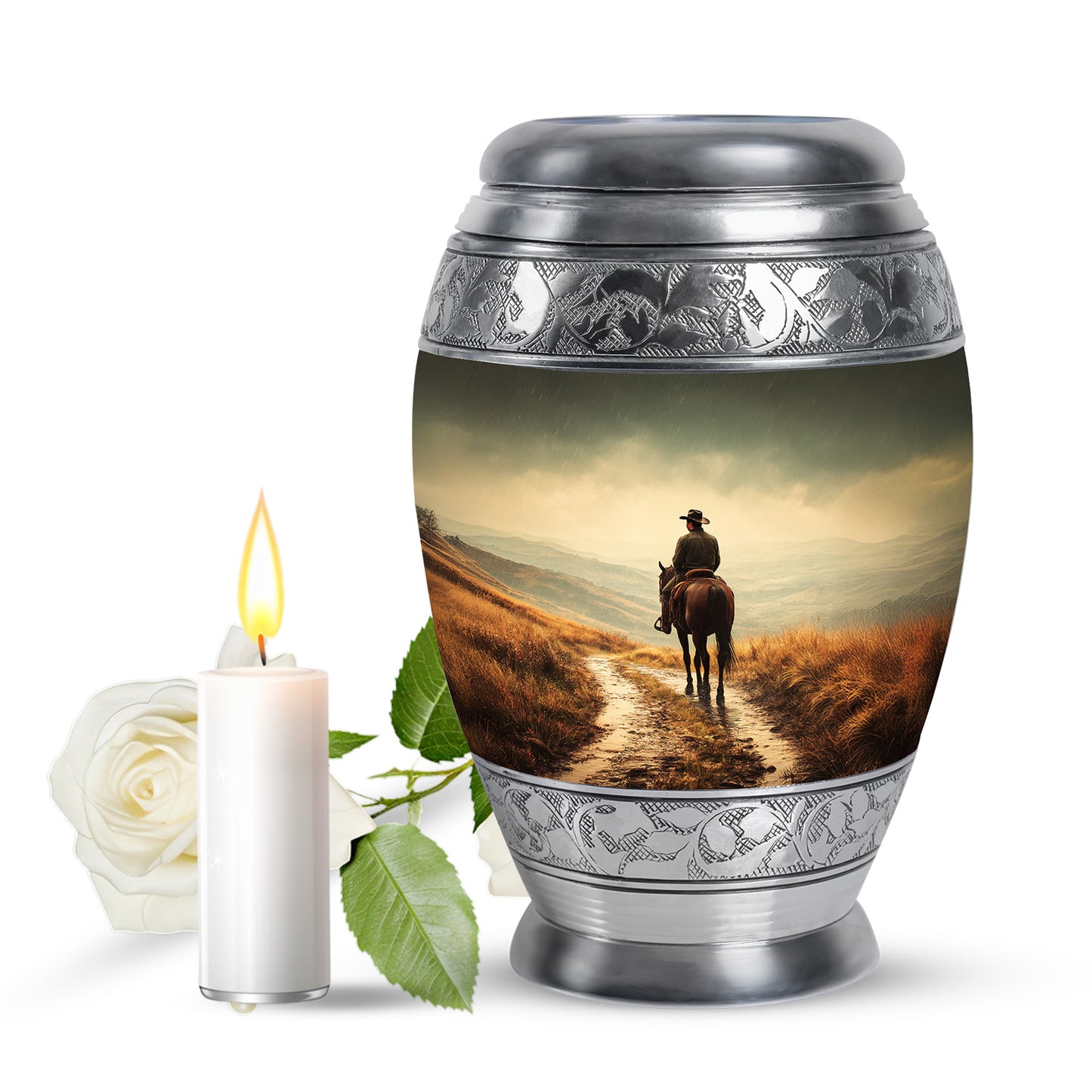 Yellow Sacred Cowboy Cremation Urns for Human Ashes - 10-inch, 200 cu in - Yatskia