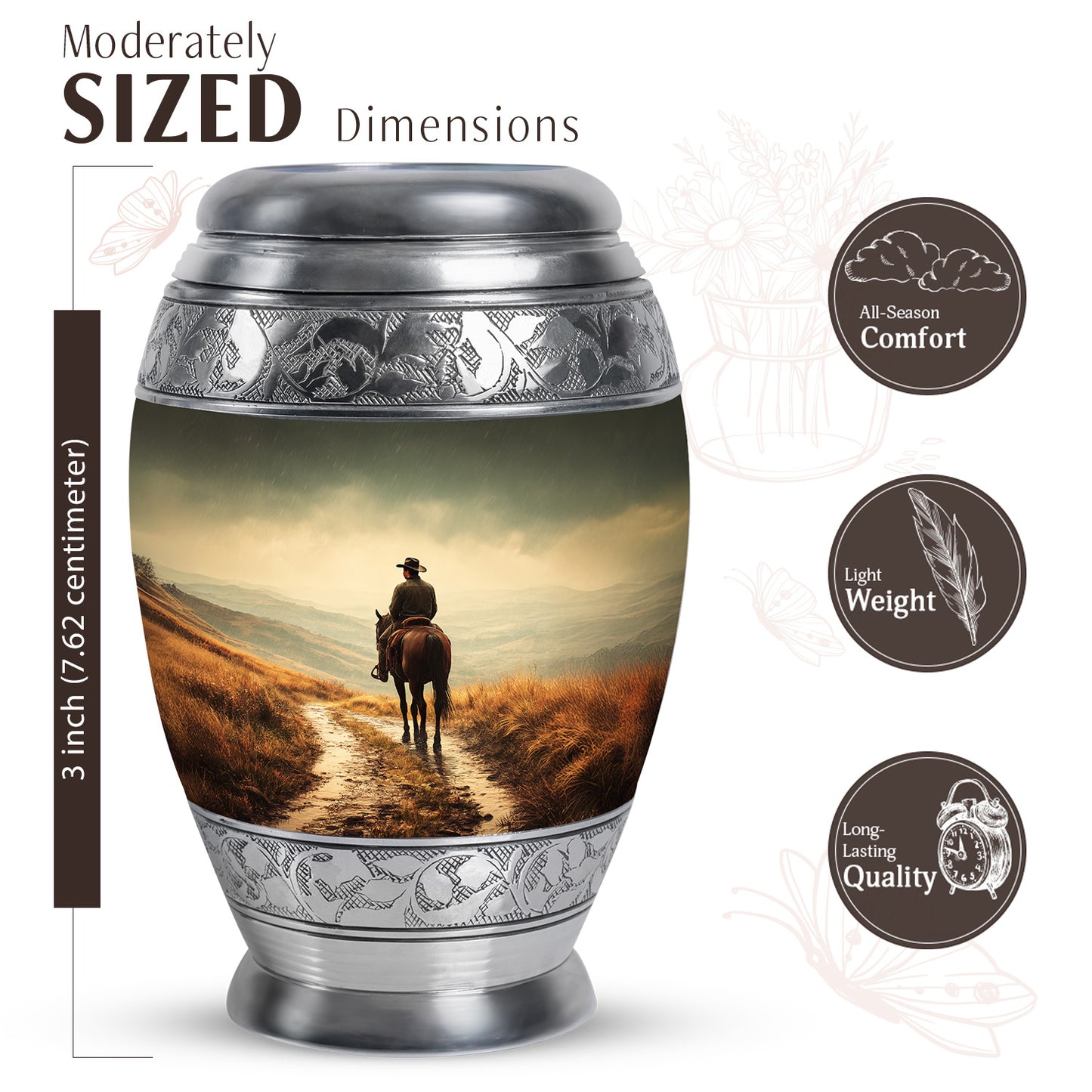 Buttercup Yellow Cowboy Cremation Urn lifestyle display on memorial shelf - regal cowboy design with crown-inspired accents - mini keepsake memorial for portion of cremation ashes