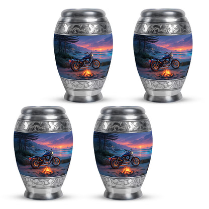 Misty Blue Bike Cremation Urn urn with complimentary velvet bag - regal bike design with crown-inspired accents - 10 inch aluminum urn for cremated remains