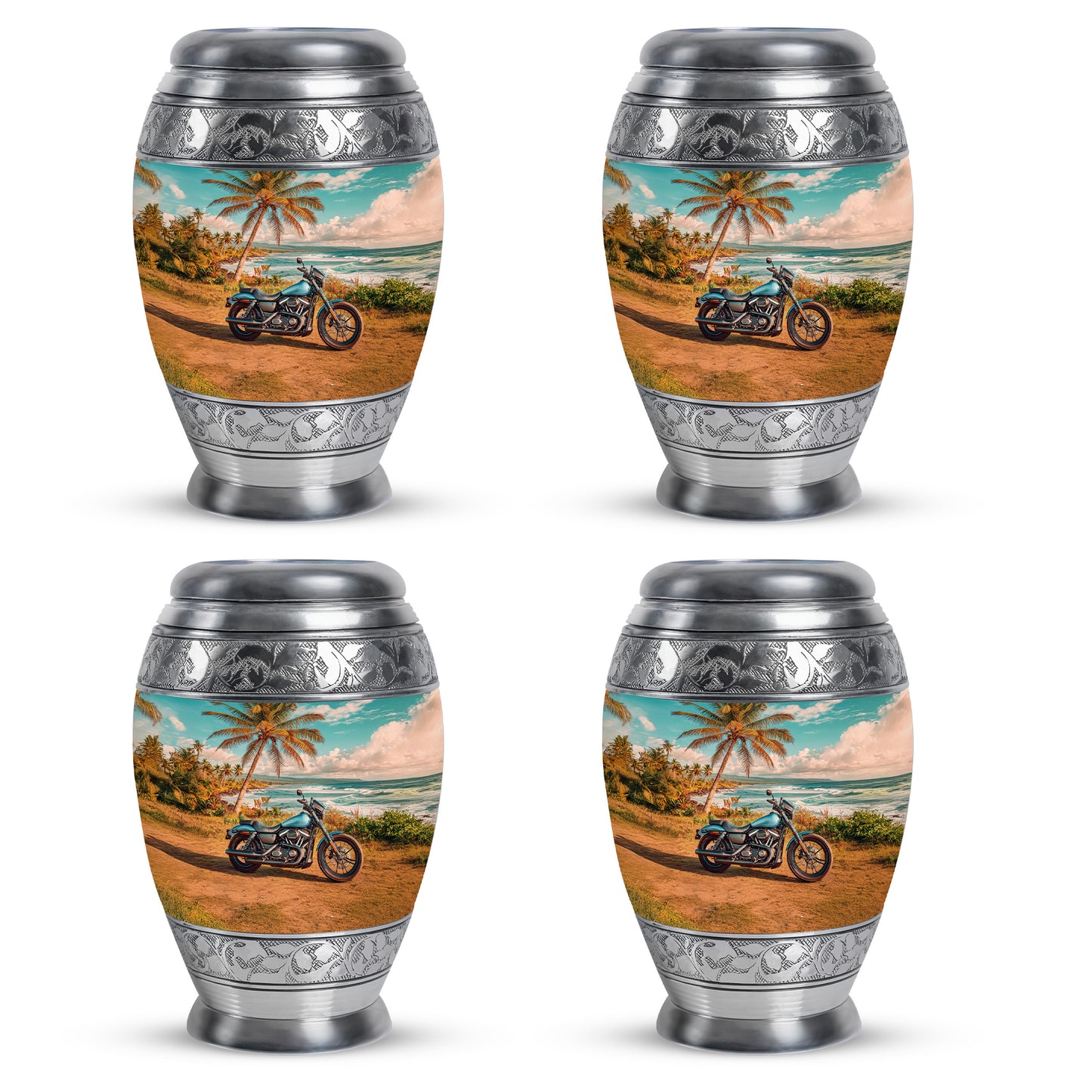 Cool Teal Bike Cremation Urn urn with complimentary velvet bag - regal bike design with crown-inspired accents - 10 inch aluminum urn for cremated remains