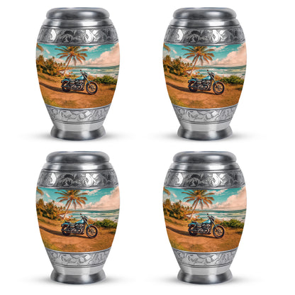 Cool Teal Bike Cremation Urn urn with complimentary velvet bag - regal bike design with crown-inspired accents - 10 inch aluminum urn for cremated remains