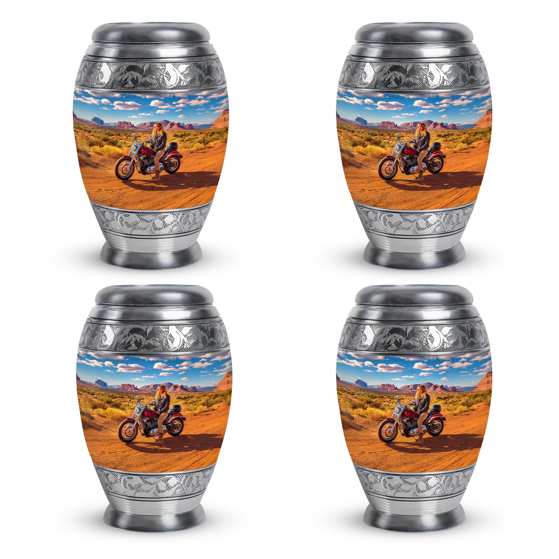 Slate Blue Bike Cremation Urn urn with complimentary velvet bag - regal bike design with crown-inspired accents - 10 inch aluminum urn for cremated remains