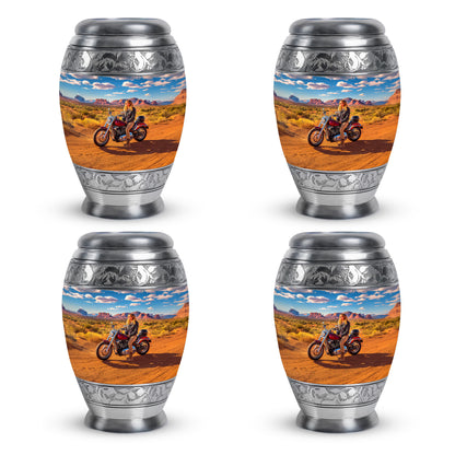 Slate Blue Bike Cremation Urn urn with complimentary velvet bag - regal bike design with crown-inspired accents - 10 inch aluminum urn for cremated remains