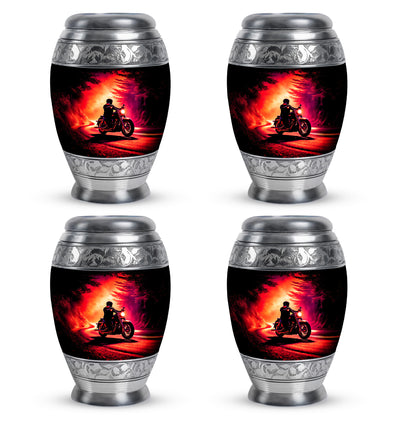 Midnight Black Bike Cremation Urn urn with complimentary velvet bag - royal bike engraving with decorative scrollwork - 10 inch aluminum urn for cremated remains