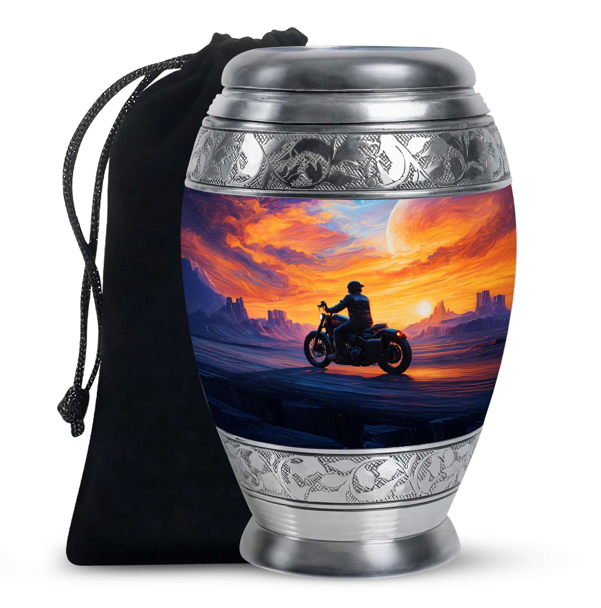 Biker Cremation Memorial Urn – Sunset Motorcycle Funeral Urn For Men