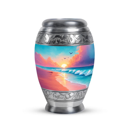 Radiant Beach Memorial Cremation Urns - Teal 10-inch, 200 cu in - Yatskia