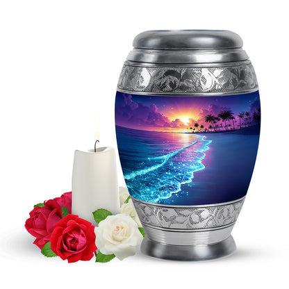 Dignified Blue Beach Cremation Urn for Ashes - 10-inch, 200 cu in - Yatskia