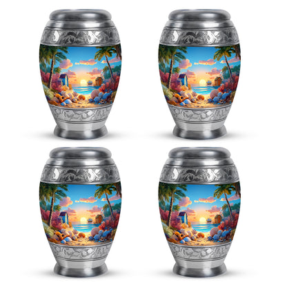 Celestial Blue Beach Cremation Urn urn with complimentary velvet bag - regal beach design with crown-inspired accents - 10 inch aluminum urn for cremated remains