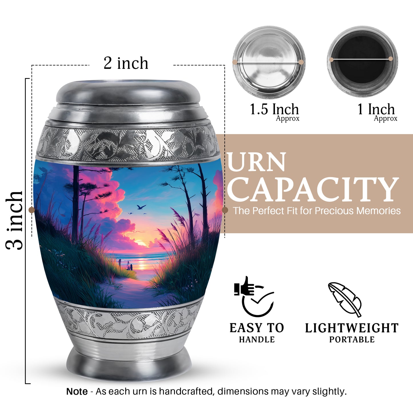 Slate Blue Beach Cremation Urn lifestyle display on memorial shelf - regal beach design with crown-inspired accents - mini keepsake memorial for portion of cremation ashes