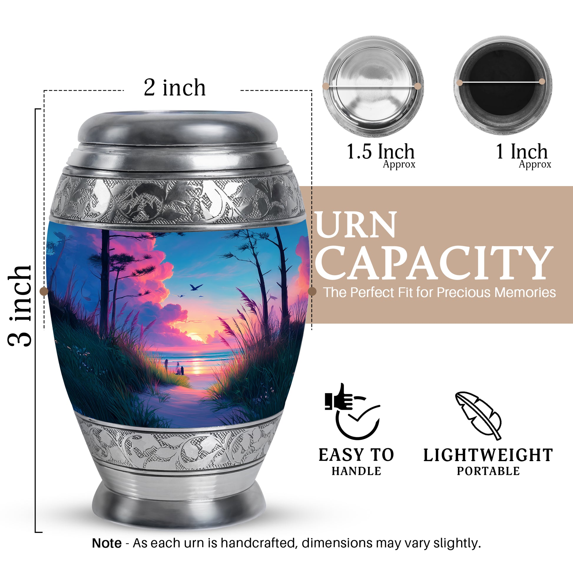 Slate Blue Beach Cremation Urn lifestyle display on memorial shelf - regal beach design with crown-inspired accents - mini keepsake memorial for portion of cremation ashes