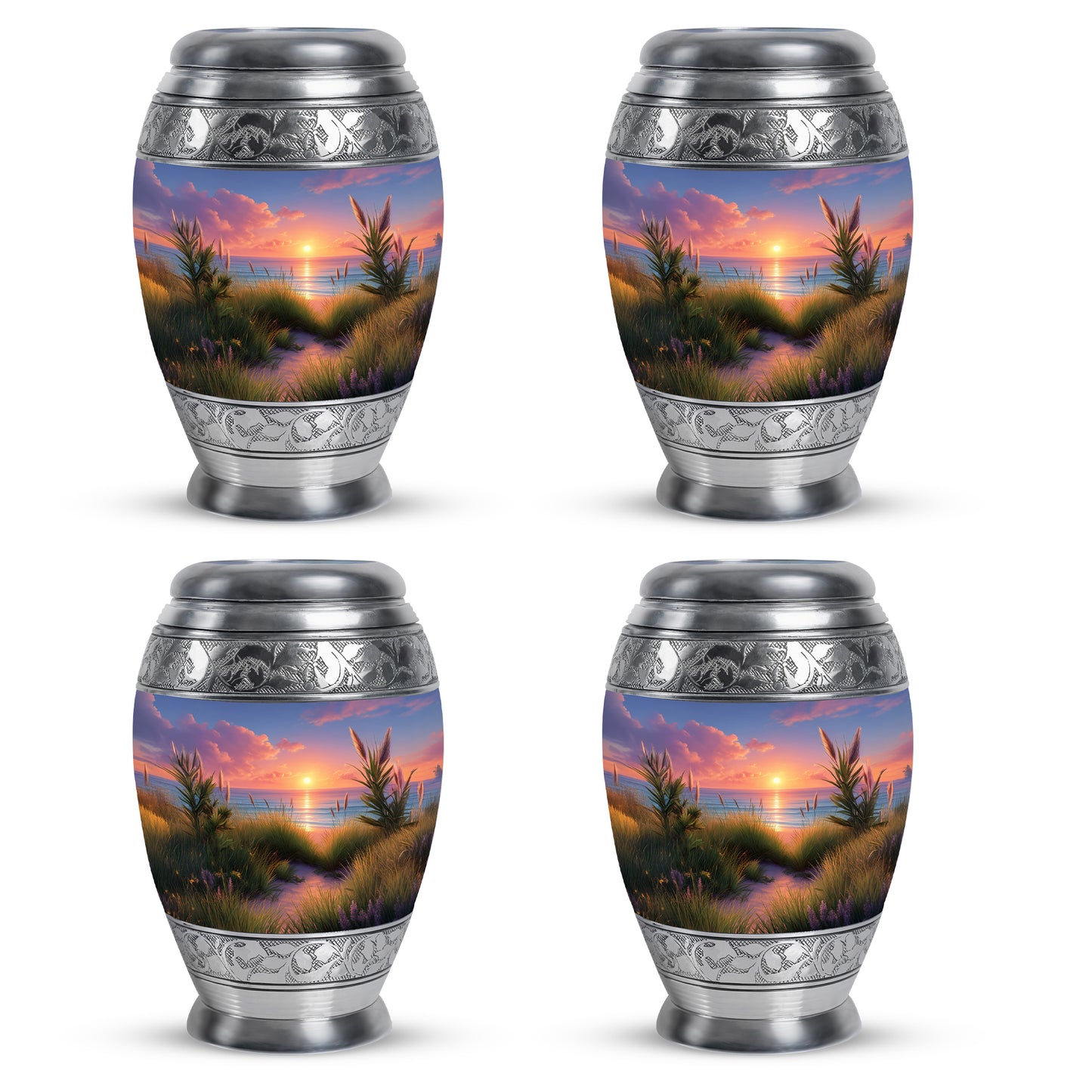 Azure Beach Cremation Urn urn with complimentary velvet bag - regal beach design with crown-inspired accents - 10 inch aluminum urn for cremated remains