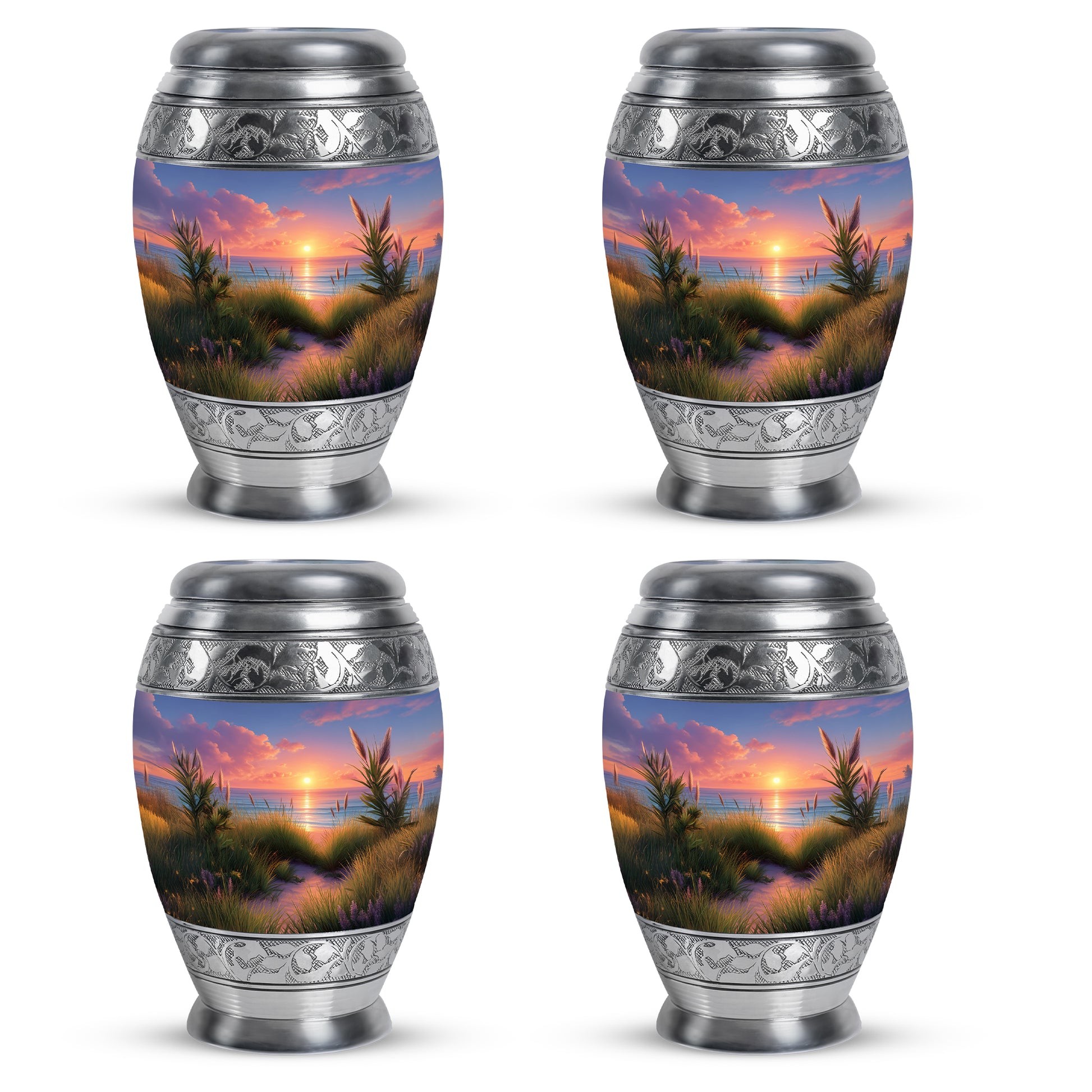 Azure Beach Cremation Urn urn with complimentary velvet bag - regal beach design with crown-inspired accents - 10 inch aluminum urn for cremated remains
