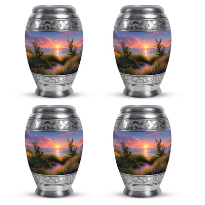 Azure Beach Cremation Urn urn with complimentary velvet bag - regal beach design with crown-inspired accents - 10 inch aluminum urn for cremated remains