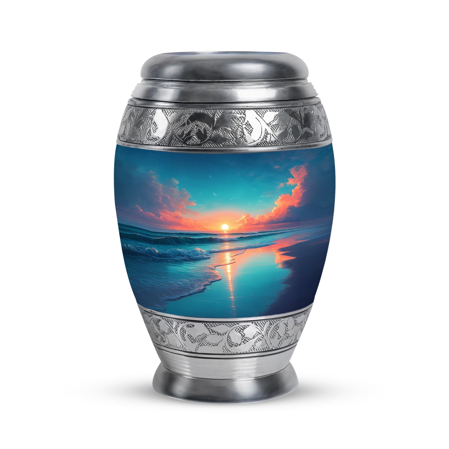 Resplendent Blue Beach Cremation Urn for Ashes - 10-inch, 200 cu in - Yatskia