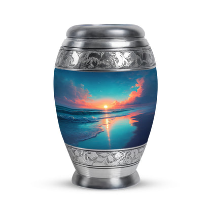 Resplendent Blue Beach Cremation Urn for Ashes - 10-inch, 200 cu in - Yatskia