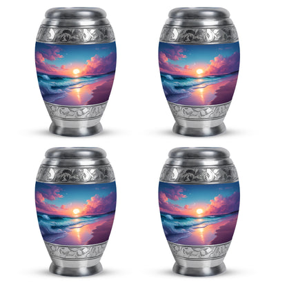 Pastel Blue Beach Cremation Urn urn with complimentary velvet bag - regal beach design with crown-inspired accents - 10 inch aluminum urn for cremated remains