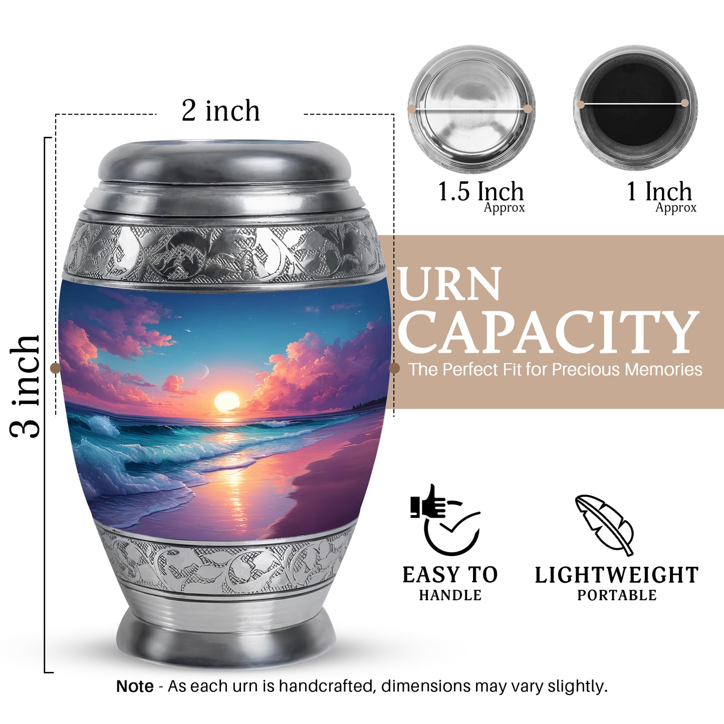 Indigo Beach Cremation Urn lifestyle display on memorial shelf - regal beach design with crown-inspired accents - mini keepsake memorial for portion of cremation ashes