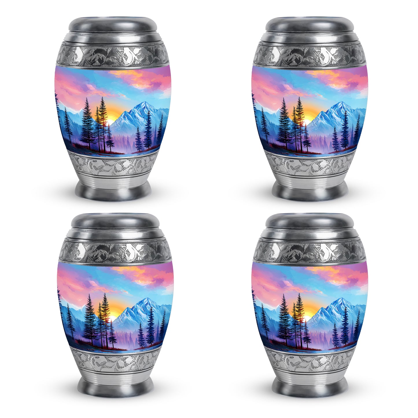 Pastel Blue Beach Cremation Urn urn with complimentary velvet bag - regal beach design with crown-inspired accents - 10 inch aluminum urn for cremated remains