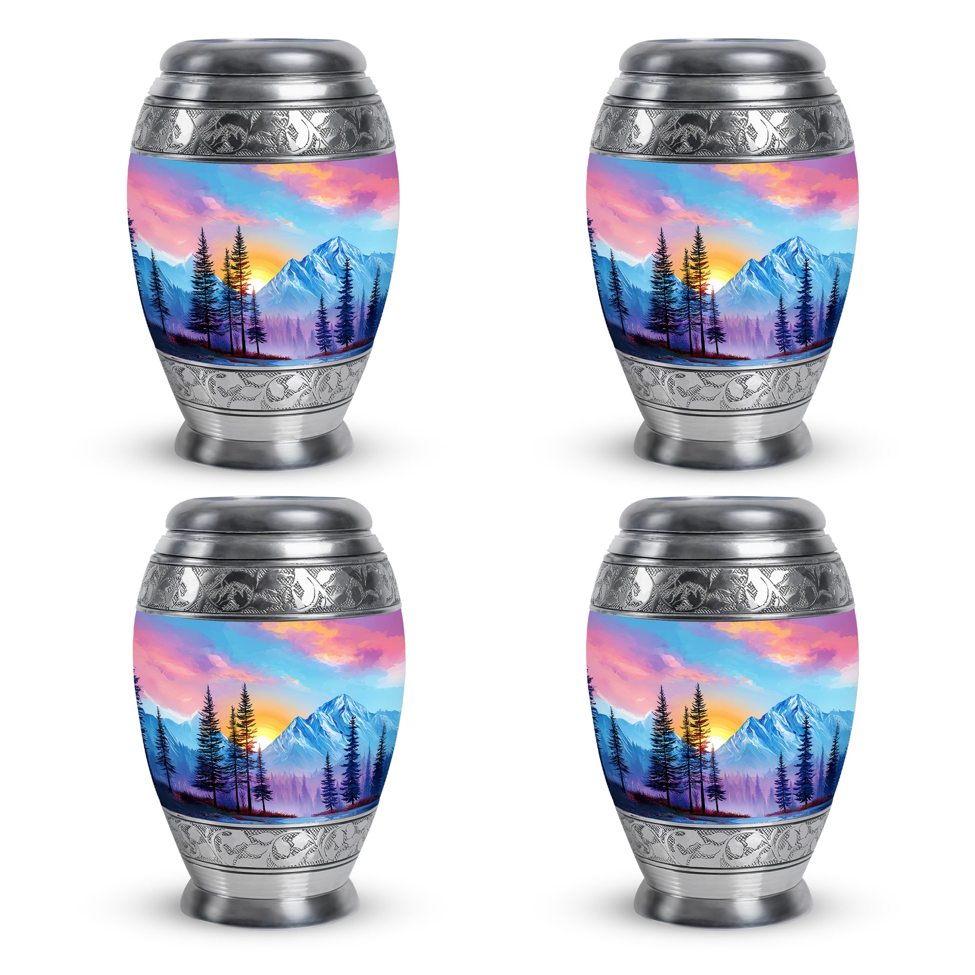 Pastel Blue Beach Cremation Urn urn with complimentary velvet bag - regal beach design with crown-inspired accents - 10 inch aluminum urn for cremated remains