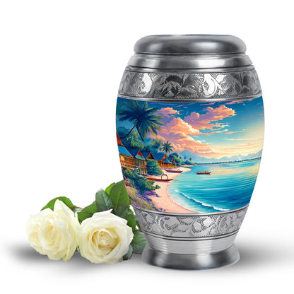 Blue Stately Beach Cremation Urns for Human Ashes - 10-inch, 200 cu in - Yatskia