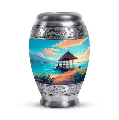 Harmonious Beach Cremation Urns for Human Ashes - Teal 10-inch - Yatskia