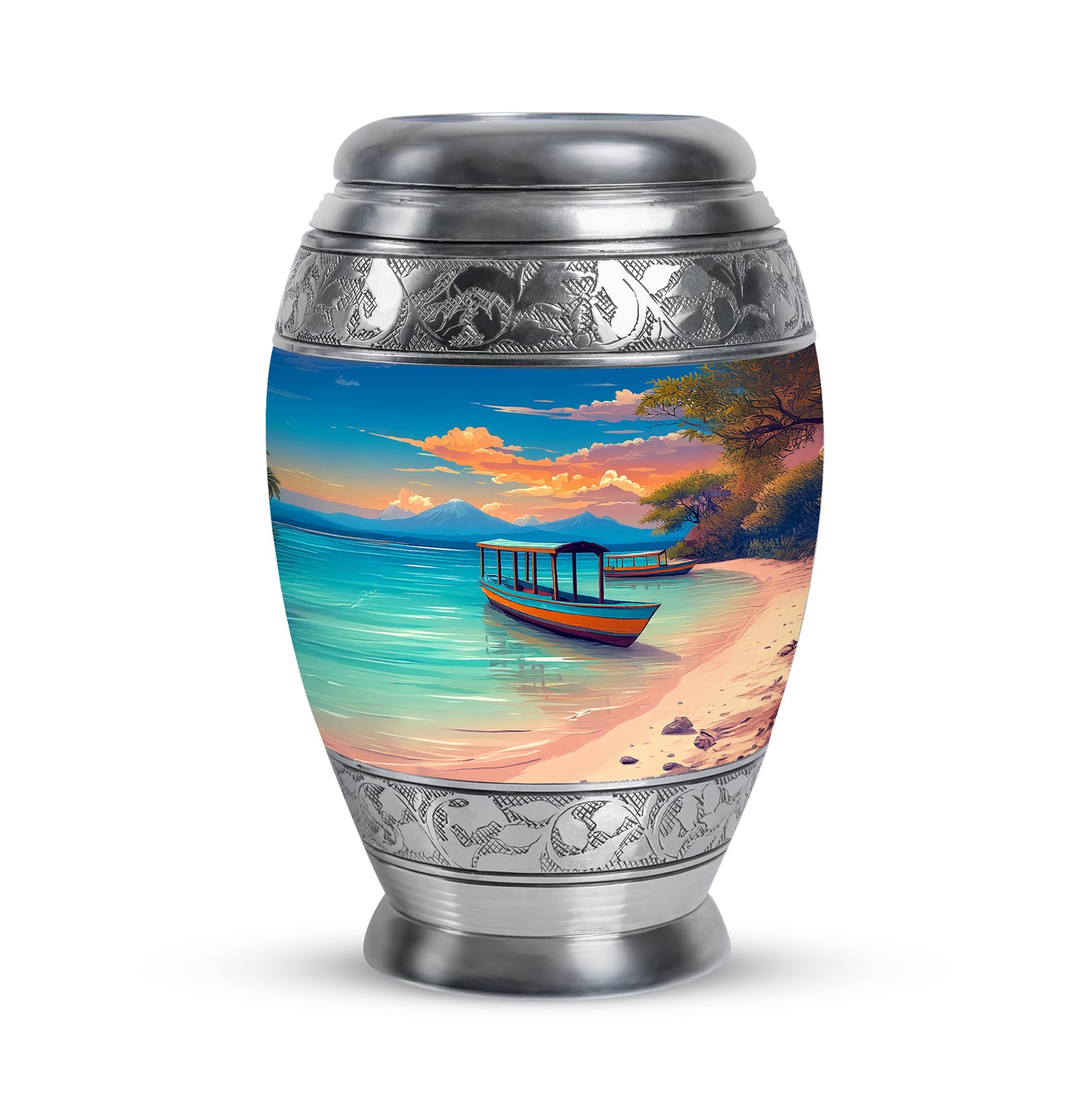 Blue Beach Blessing Cremation Urns for Human Ashes - 10-inch, 200 cu in - Yatskia