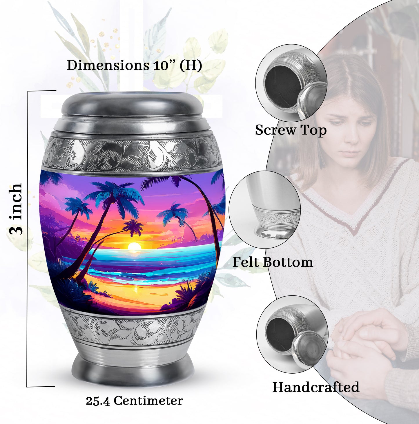 Majestic Purple Beach Cremation Urn lifestyle display on memorial shelf - regal beach design with crown-inspired accents - mini keepsake memorial for portion of cremation ashes
