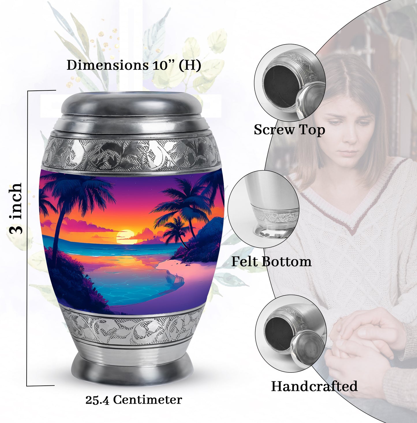 Amethyst Purple Beach Cremation Urn lifestyle display on memorial shelf - regal beach design with crown-inspired accents - mini keepsake memorial for portion of cremation ashes