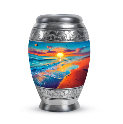 Personalized Beach Cremation Urns - Soothing Teal 10-inch, 200 cu in - Yatskia