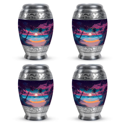 Violet Purple Beach Cremation Urn urn with complimentary velvet bag - royal beach engraving with decorative scrollwork - 10 inch aluminum urn for cremated remains