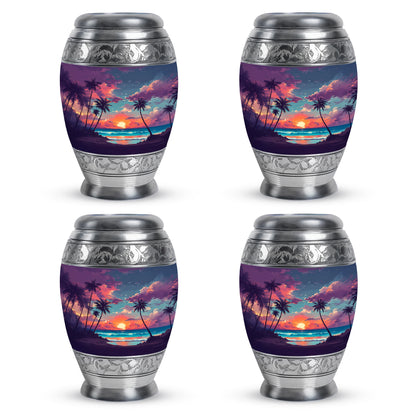 Celestial Blue Beach Cremation Urn urn with complimentary velvet bag - ornate monarch-style beach relief on brushed aluminum - 10 inch aluminum urn for cremated remains