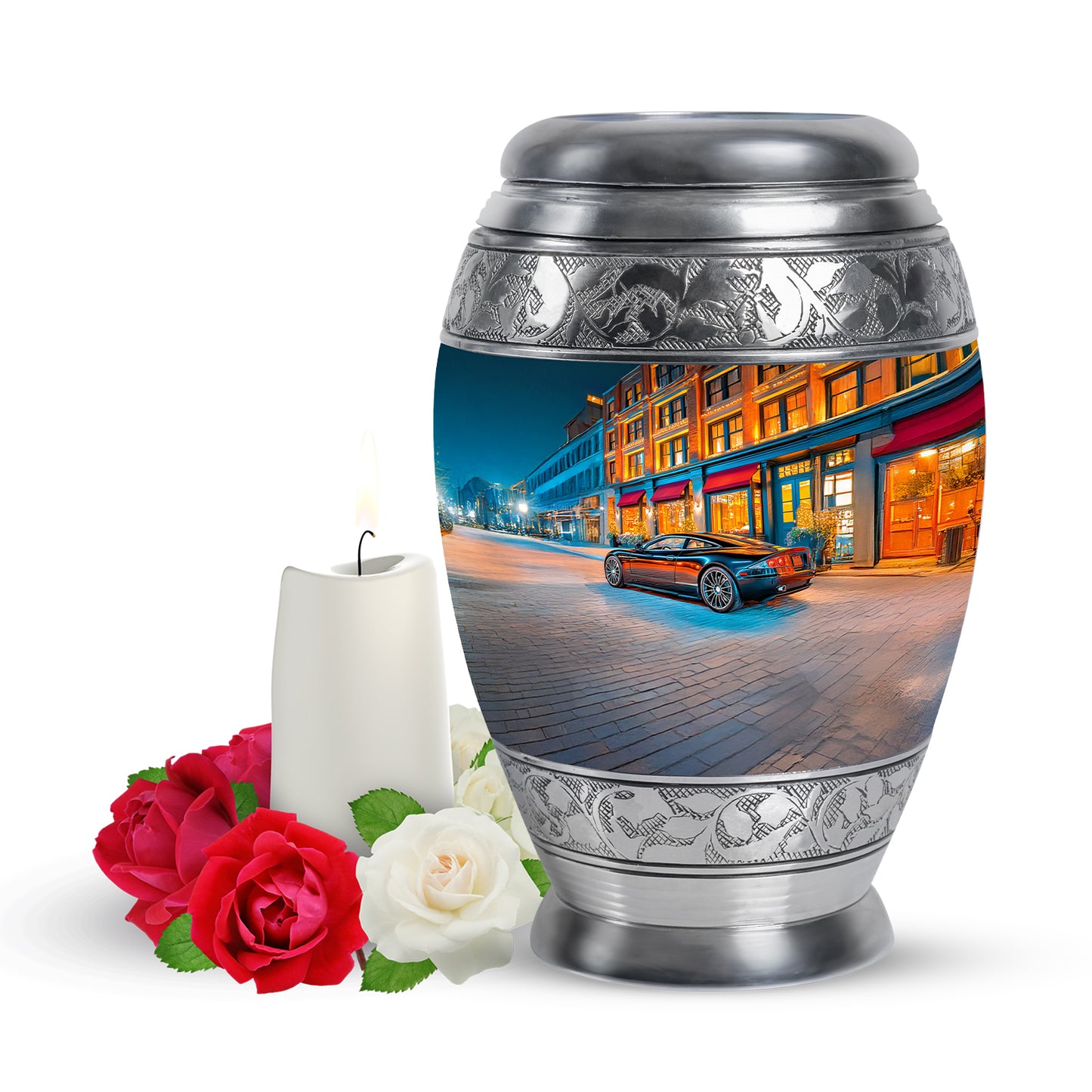 Blue Car Treasure Cremation Urns for Human Ashes - 10-inch, 200 cu in - Yatskia
