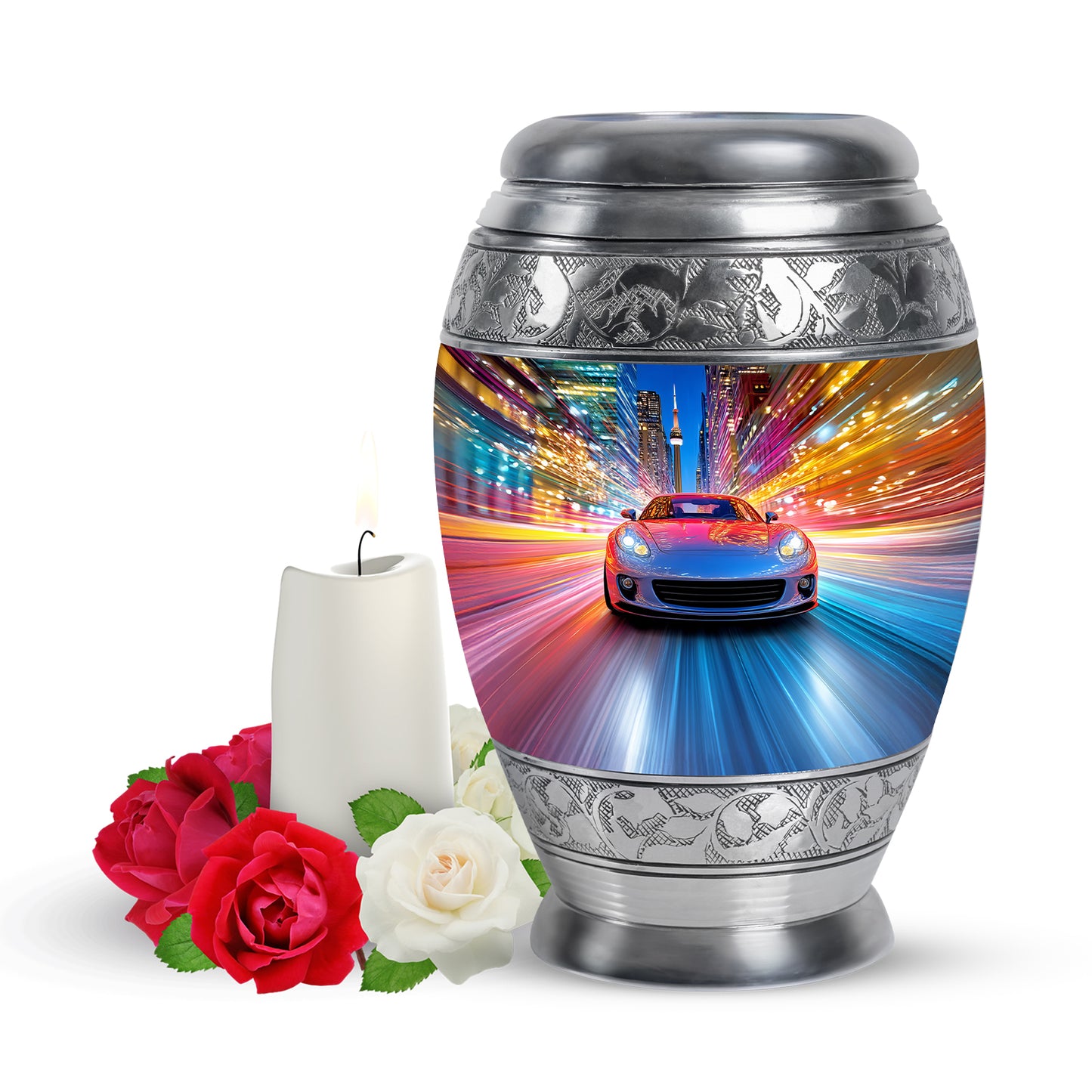 Blue Breathtaking Car Memorial Urn for Ashes - 10-inch, 200 cu in - Yatskia