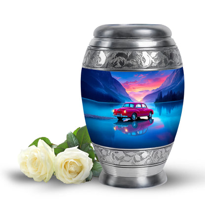 Timeless Blue Car Cremation Urn for Ashes - 10-inch, 200 cu in - Yatskia